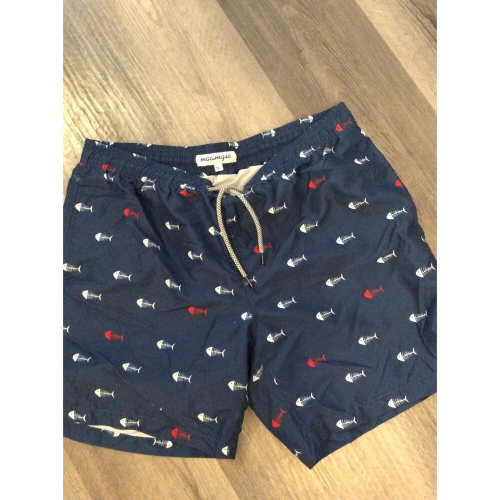 Maamgic XL Navy Blue Fish Skeletons Swim Trunks Lined Mesh